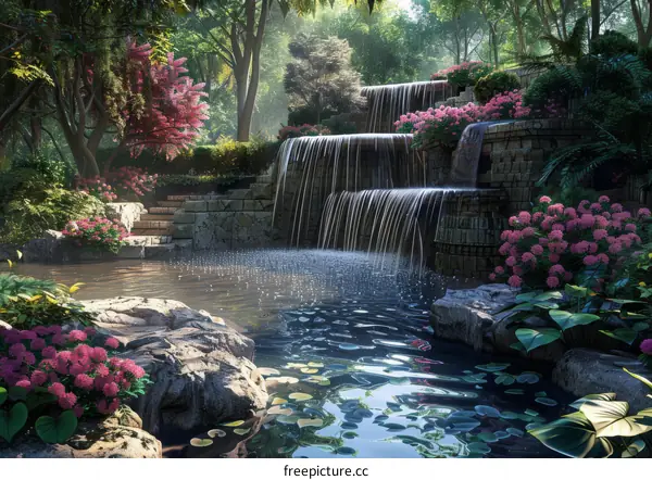 fantasy waterfall in a magical forest