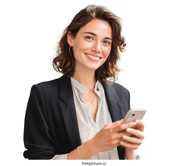 Smiling Business Woman Using Smartphone