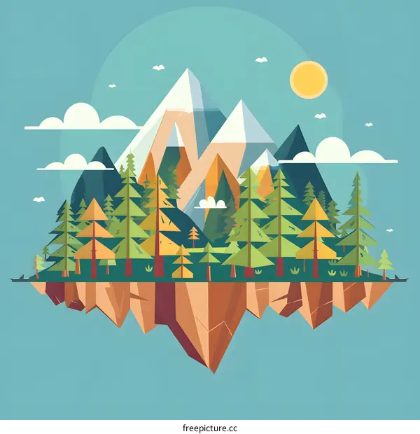 Flat Design Mountain Landscape Illustration