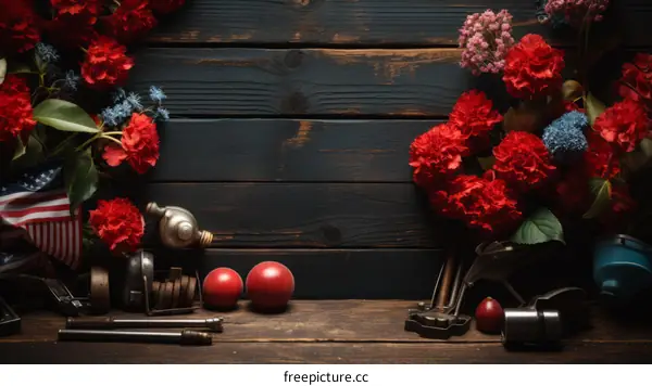 Memorial Day background with red and blue flowers