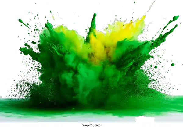 [Transparent Background PNG]Colorful Explosion of Green and Yellow Powder Paint