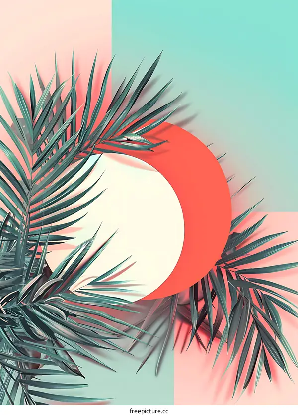 Tropical Leaves Minimalist Background with Circles