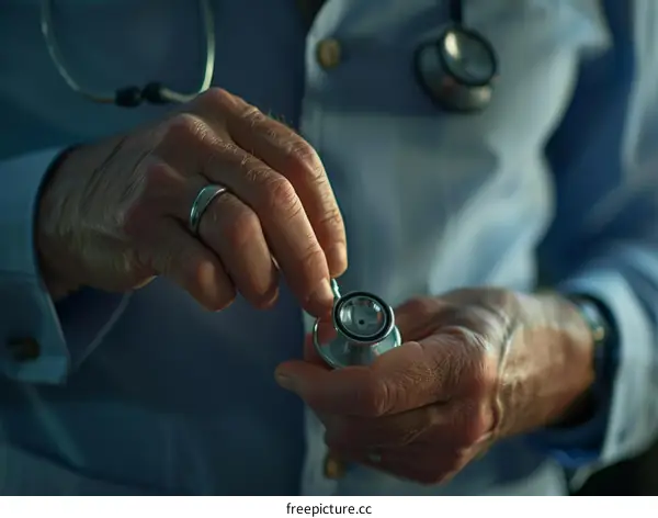 Male doctor holding a stethoscope in his hands