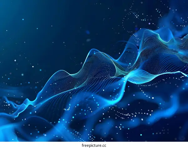 Abstract Blue Particles Waves Background