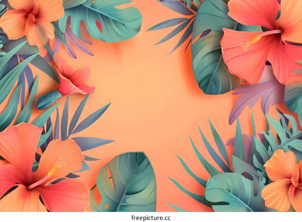 Tropical Floral Background With Paper Cut Out Style