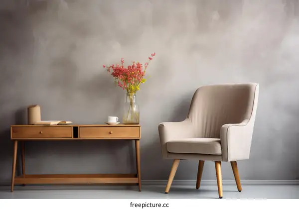 Modern Living Room with Comfortable Armchair and Flowers