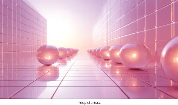 Pink Geometric Abstract Corridor with Spheres