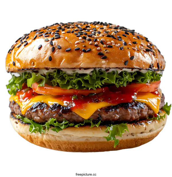 [Transparent Background PNG]yummy burger with lettuce tomato and cheese