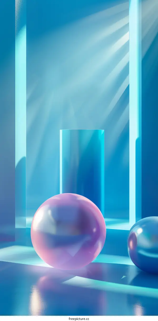 Blue and pink geometric shapes in a blue room