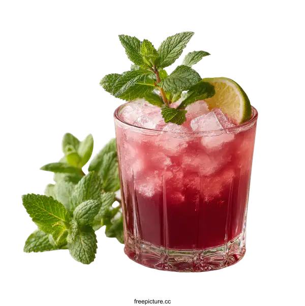 [Transparent Background PNG]Refreshing Red Cocktail with Mint and Lime
