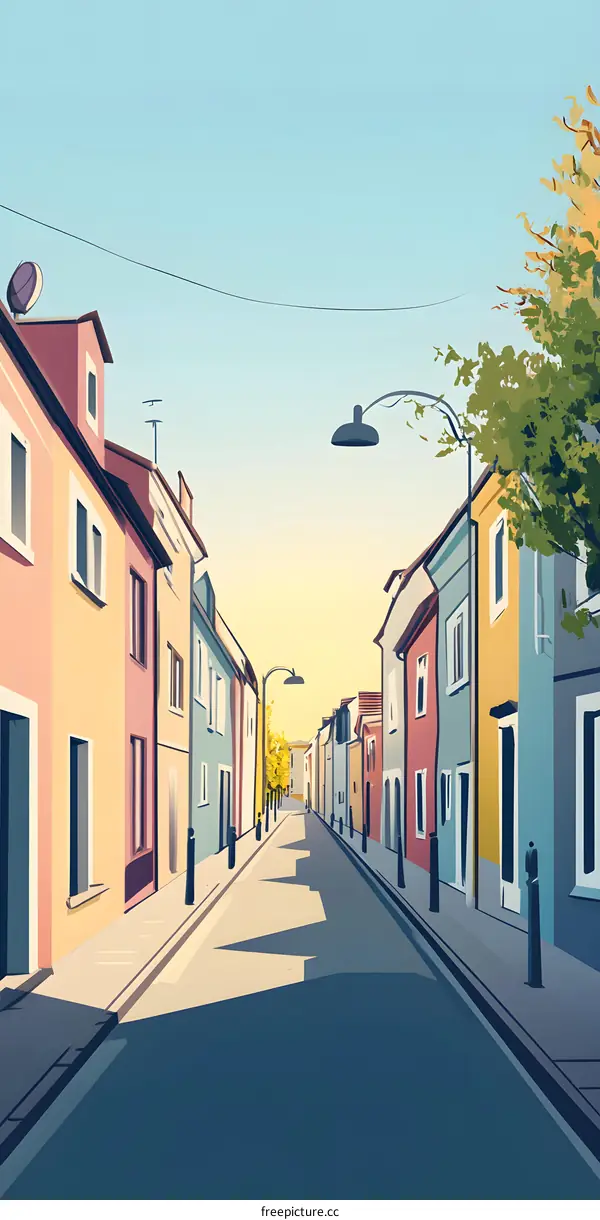 Colorful European City Street Illustration