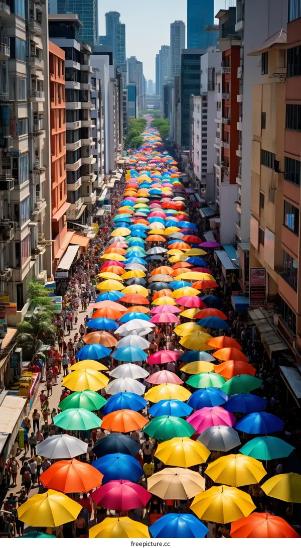 A sea of umbrellas fills a busy street in Hong Kong