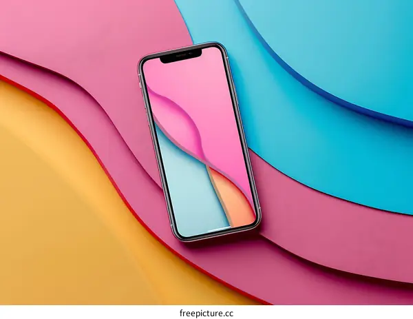 Modern Smartphone with Abstract Design on Colorful Background