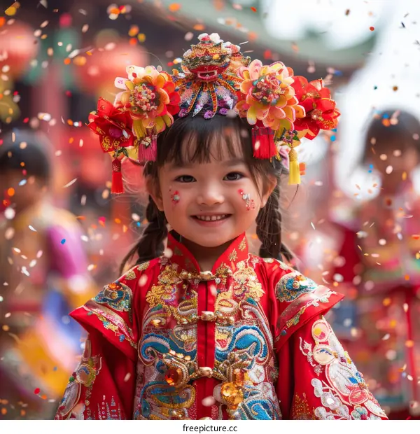 Young Girl Celebrating Chinese New Year with Joyful Smile