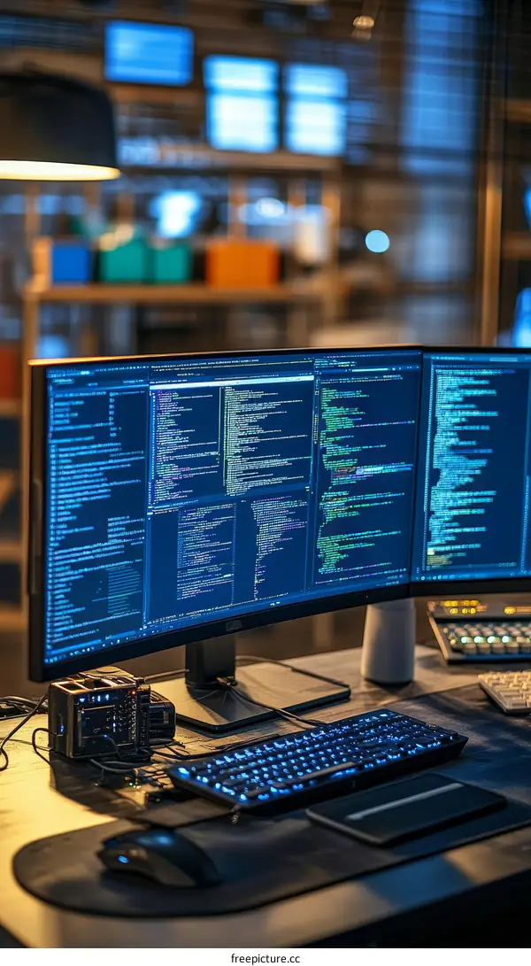 Modern Workspace with Multiple Computer Screens