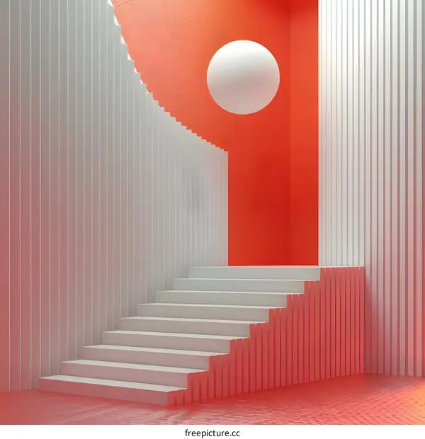 White Stairs and a Red Wall Minimalist Abstract Background