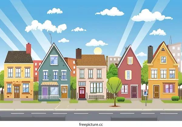 Colorful Houses on a Sunny Day