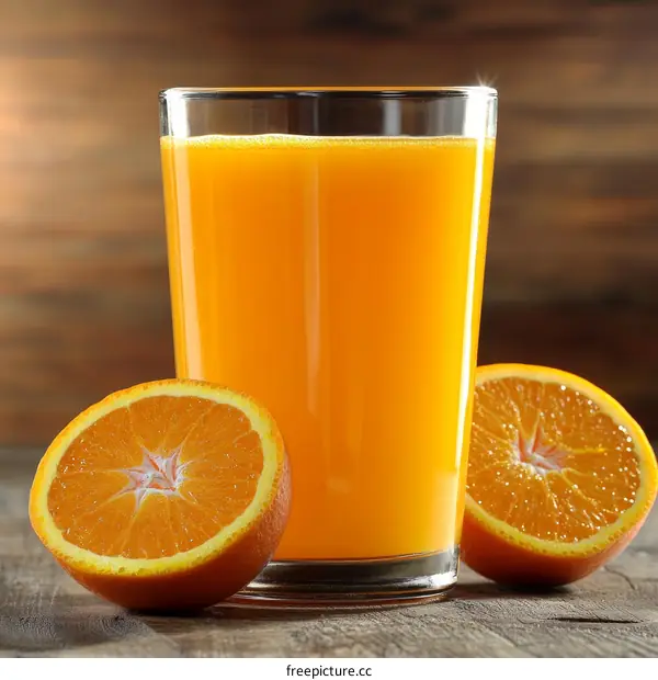 Fresh Orange Juice in a Glass with Orange Slices
