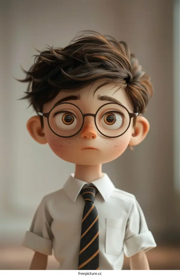 3D rendering of a young boy with glasses