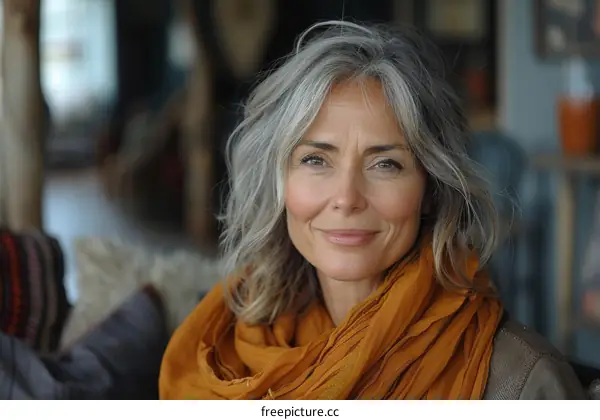 Portrait of a smiling mature woman with gray hair