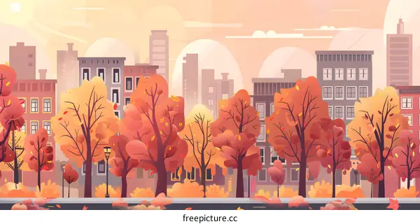 Autumn Landscape with Cityscape Background