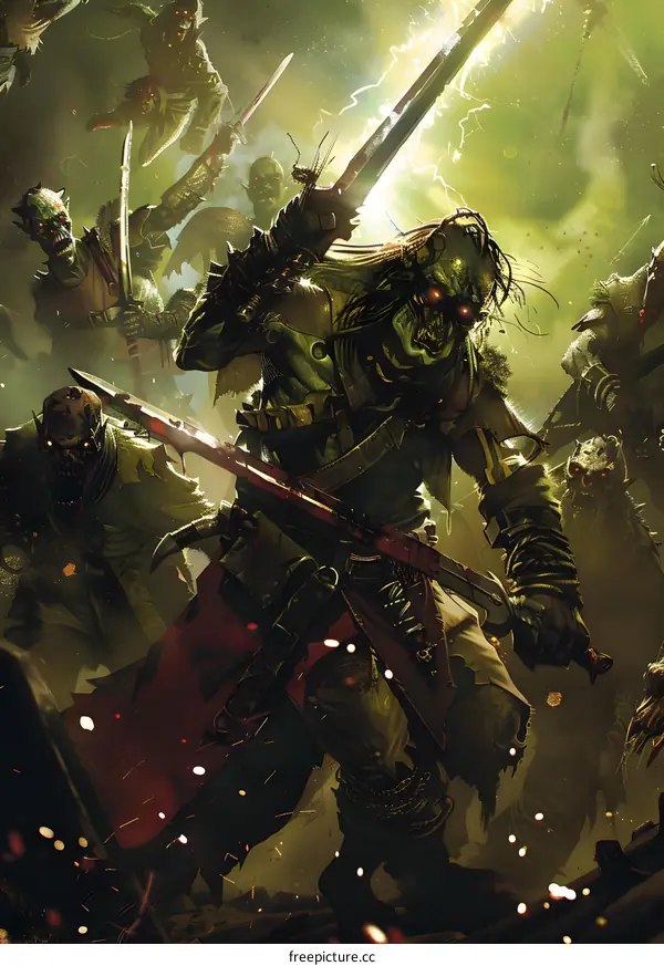 Fantasy Art of a Green-Skinned Warrior with a Sword