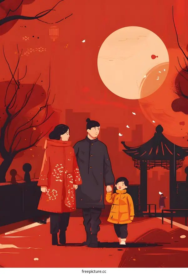 Chinese New Year Family Celebration Illustration