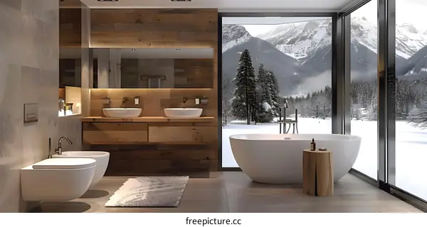 Tranquil Bathroom with a Mountain View