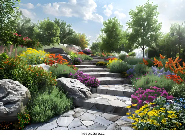 A garden full of blooming flowers