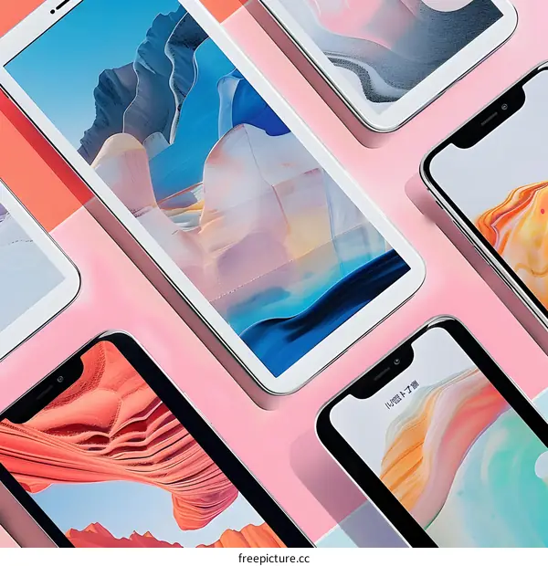 Abstract Background with Colorful Mobile Phones