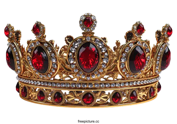 [Transparent Background PNG]Ornate Gold Crown with Red Gems