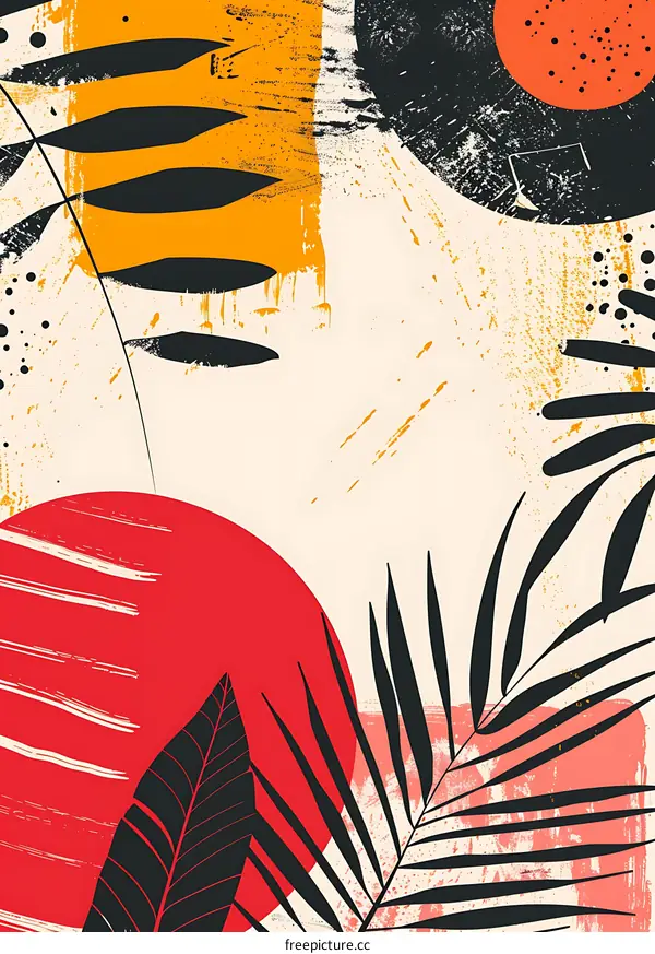 Abstract Tropical Leaves with Colorful Circles