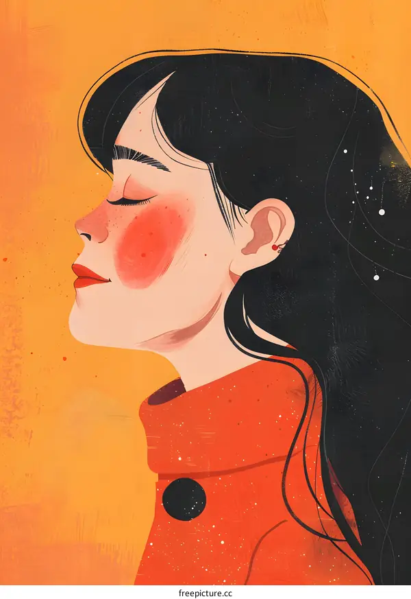 Portrait of a Young Woman with Closed Eyes and Red Lips