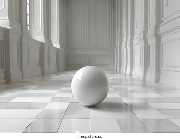White sphere in a white hall