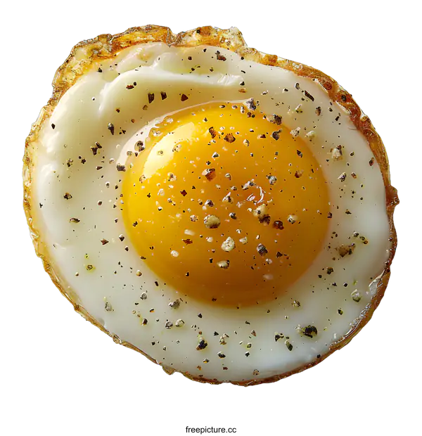 [Transparent Background PNG]Fried egg with golden brown edges and black pepper seasoning