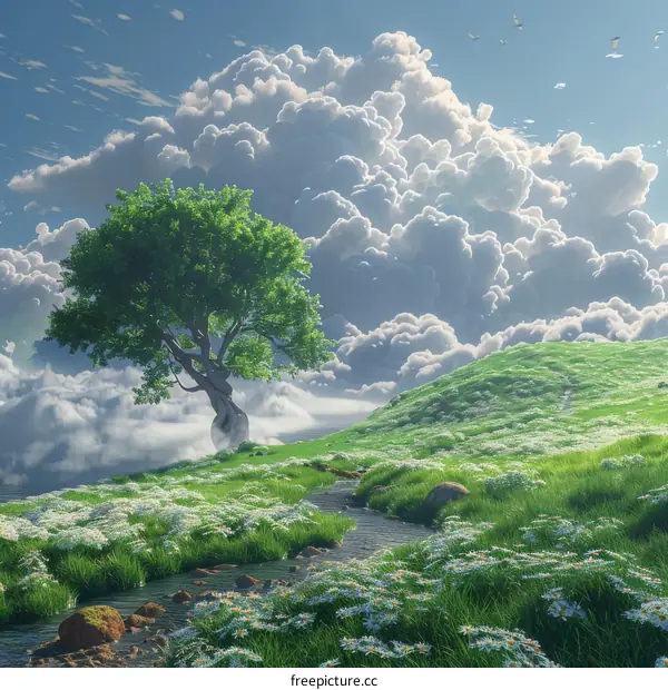 Peaceful Meadow Under a Cloudy Sky