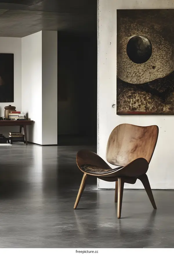 Modern Wooden Chair In Minimalist Interior Design