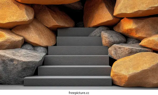 Abstract Stone Steps and Rock Wall
