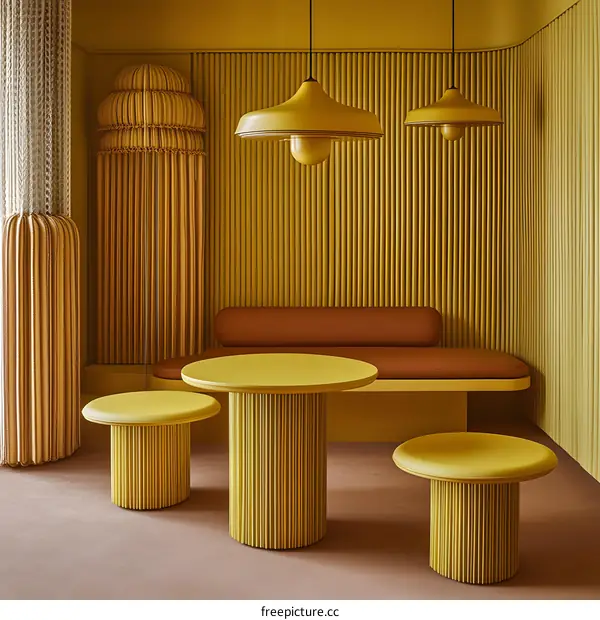 Yellow Room Interior Design with Modern Furniture and Lamps