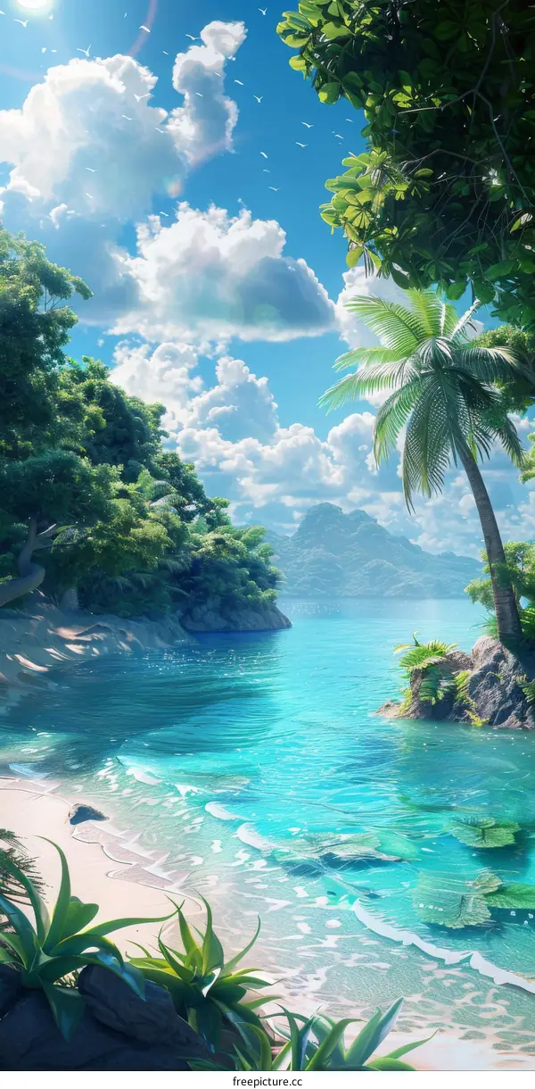 Tropical Paradise: Pristine Beach with Palm Trees