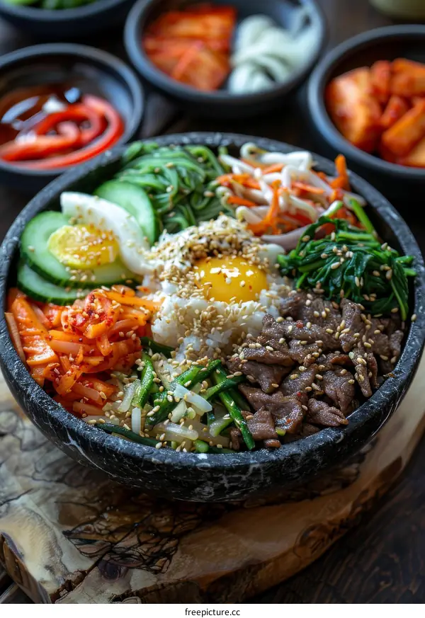 Korean Bibimbap with Marinated Beef and Vegetables