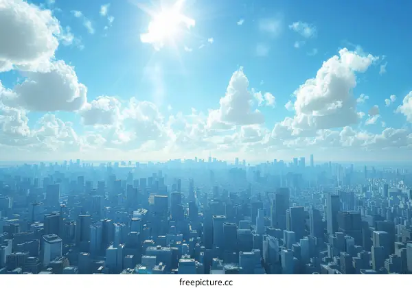 City Skyline with Blue Sky and White Clouds