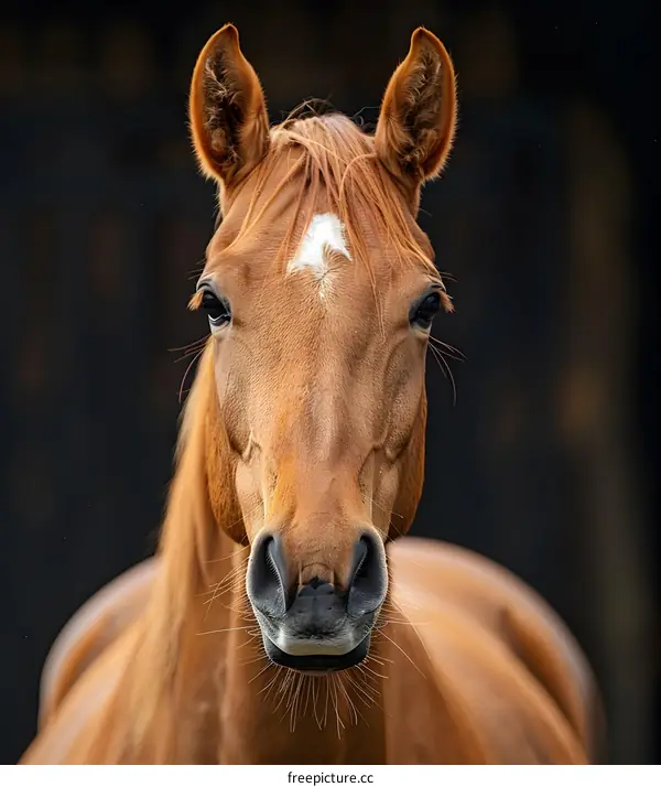 Close up Portrait of a Brown Horse with a White Star