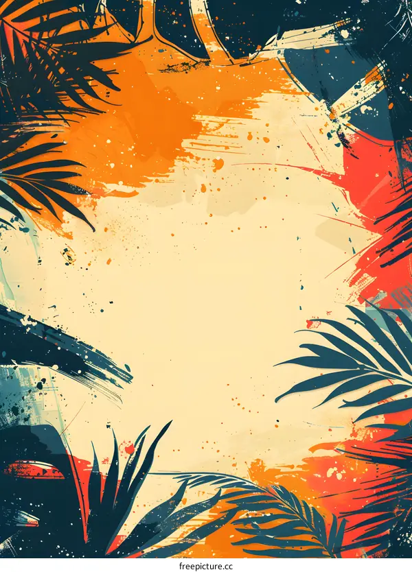 Tropical Leaves Abstract Painting Background