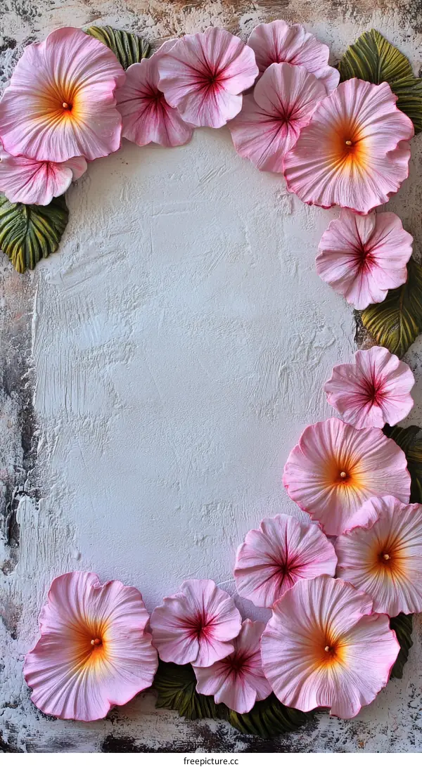 Handmade Floral Art Border on a Textured Background