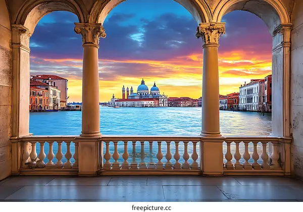 Venetian Architecture Sunset View From Balcony