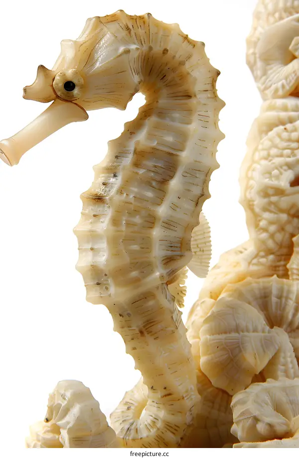 A detailed image of a white hippocampus statue