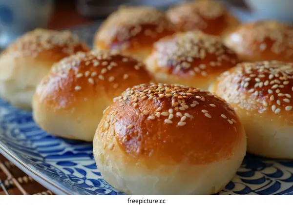 Freshly baked sesame seed bread rolls