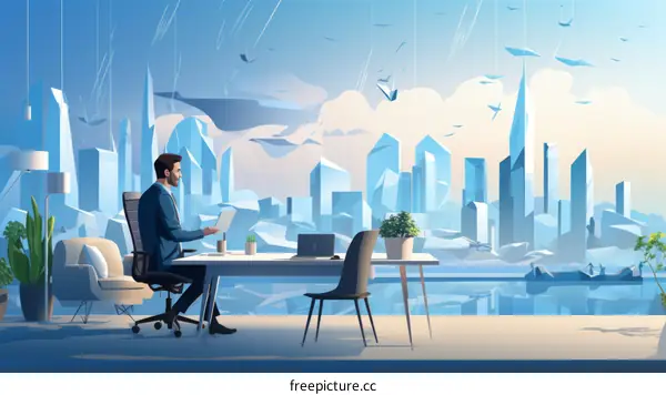 Businessman Looking Out Cityscape Office Window