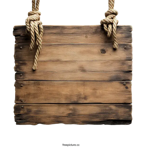 [Transparent Background PNG]Vintage Wooden Sign with Rope Hanging